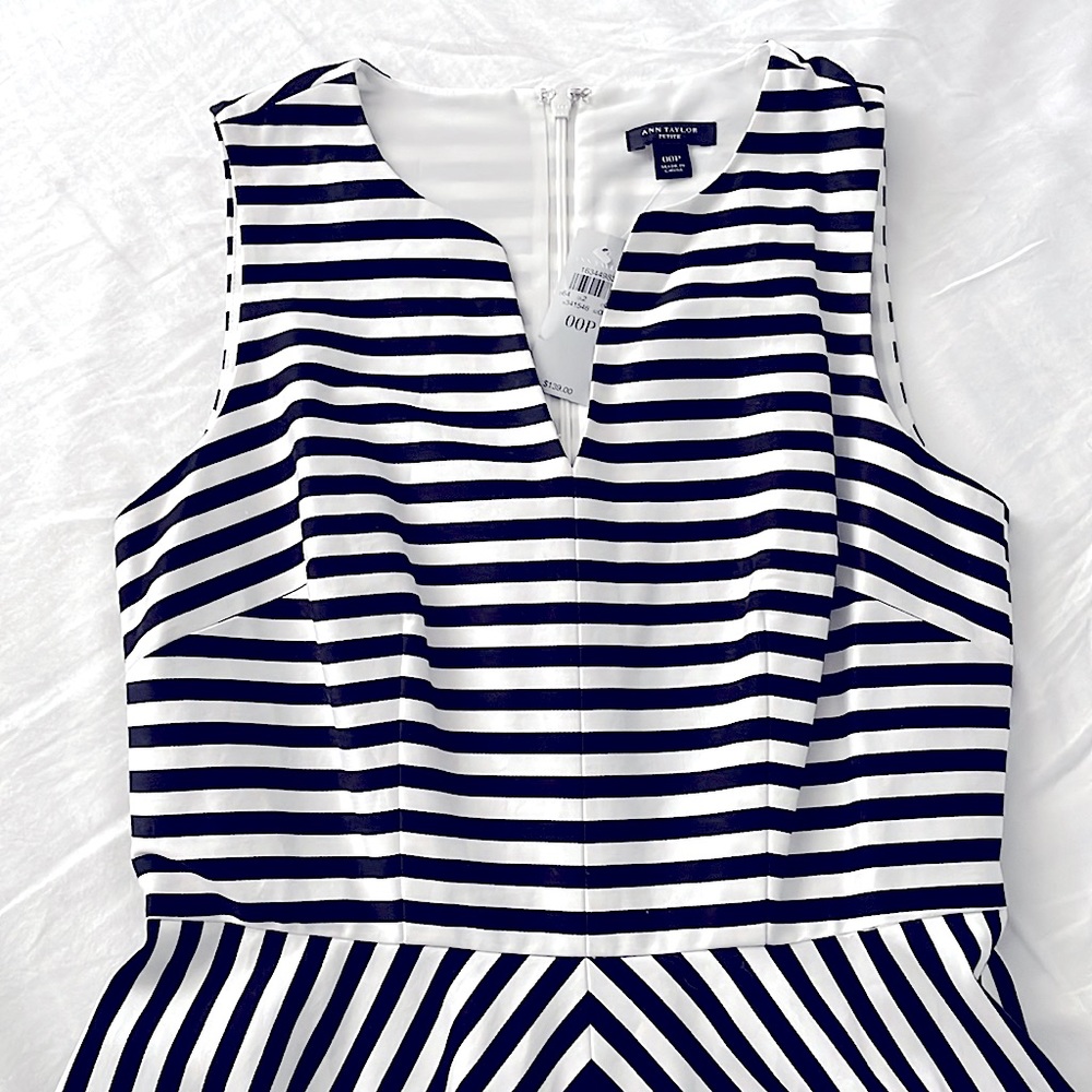 Ann Taylor Black White Stripes A-line Fit Flare Dress XS XXS 00P - Picture 3 of 5